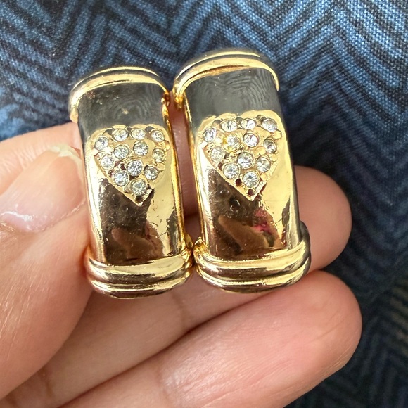 Dior Jewelry - Authentic Vintage Dior Gold and Crystal Heart Earrings